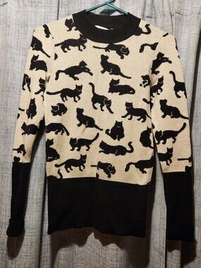 Derek Lam 10 Crosby Black & Cream Cat-Print Sweater **READ**
